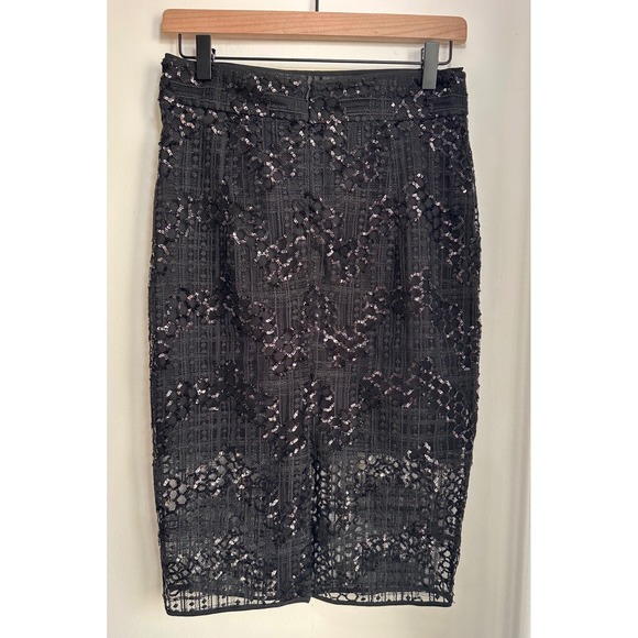 MILLY Luxury Designer Black Sequin Tulle Midi Pencil Skirt Size 4 NWT - Picture 3 of 8